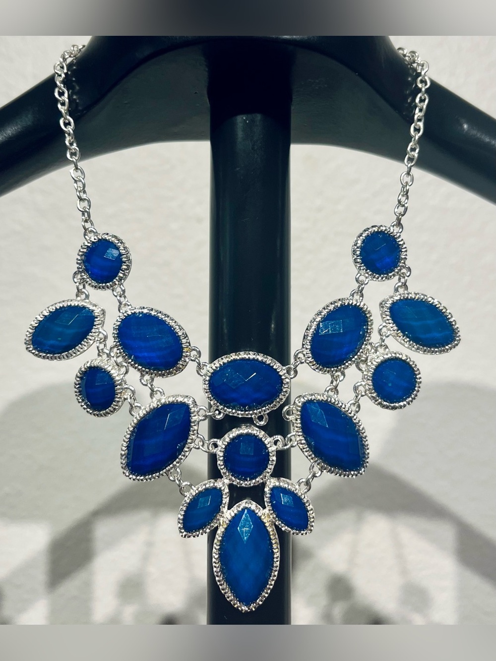 Icing Silver-Tone Blue Statement Bib Necklace